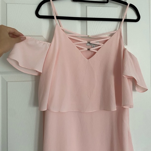 Kensie Womens Pink Lace Up Neck Cold Shoulder Flared Shift Dress - Picture 2 of 6